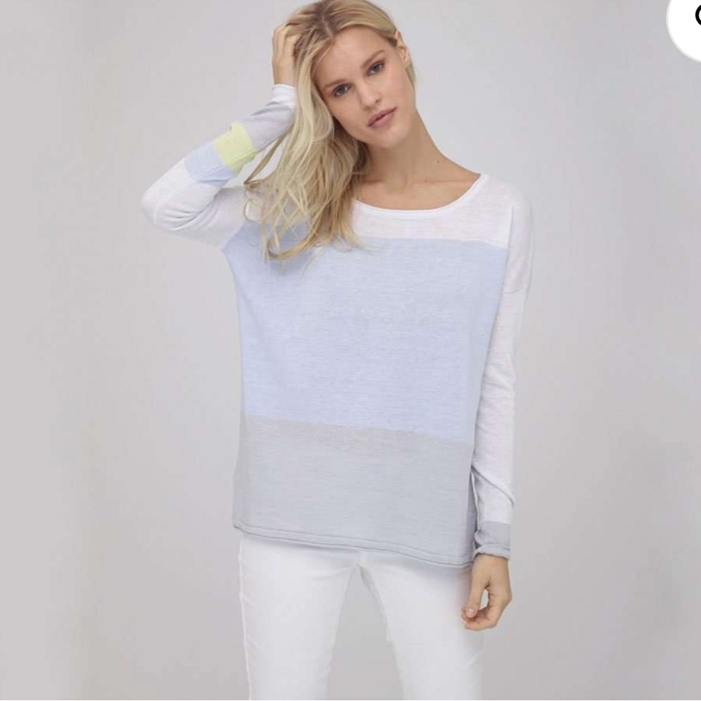 Lisa Todd Light Blue and White Colorblock Knit Top